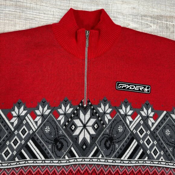 Spyder Wind Stopper Wool Red Gray Sweater Jacket 1/4 Zip Lined Mens Size Large - Picture 3 of 11